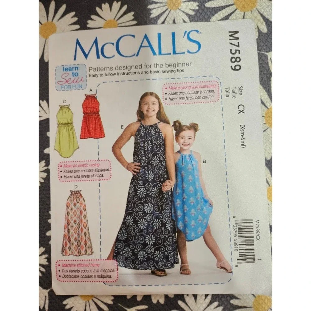 McCalls M7589 Sewing Pattern Girls Sleeveless Pullover Dresses Size XS-S Uncut